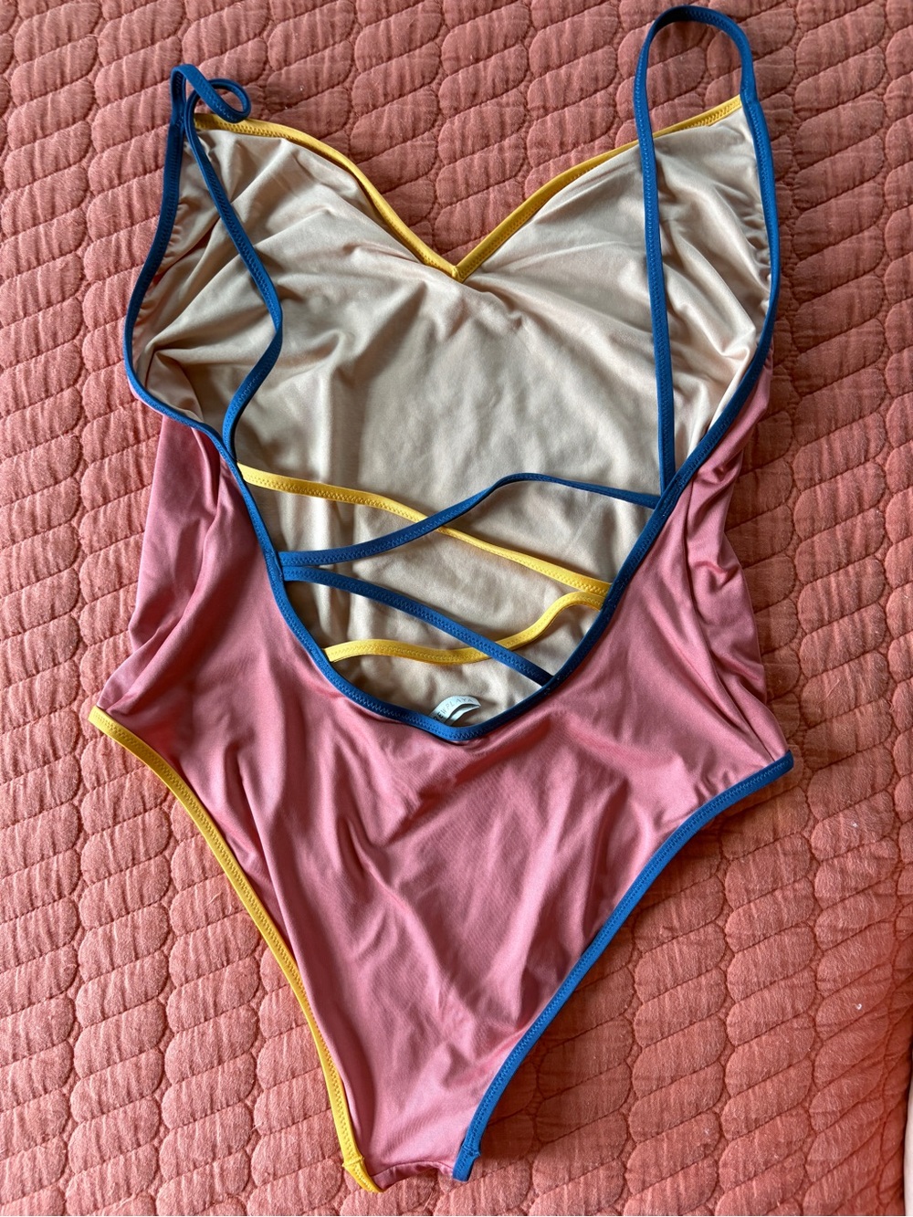 J. Crew Pink One-Piece Swimsuit with Blue and Yellow Trim - Picture 2 of 5